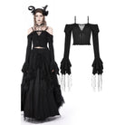 Darkinlove Women's Gothic Off Shoulder Flared Sleeved Crop Top