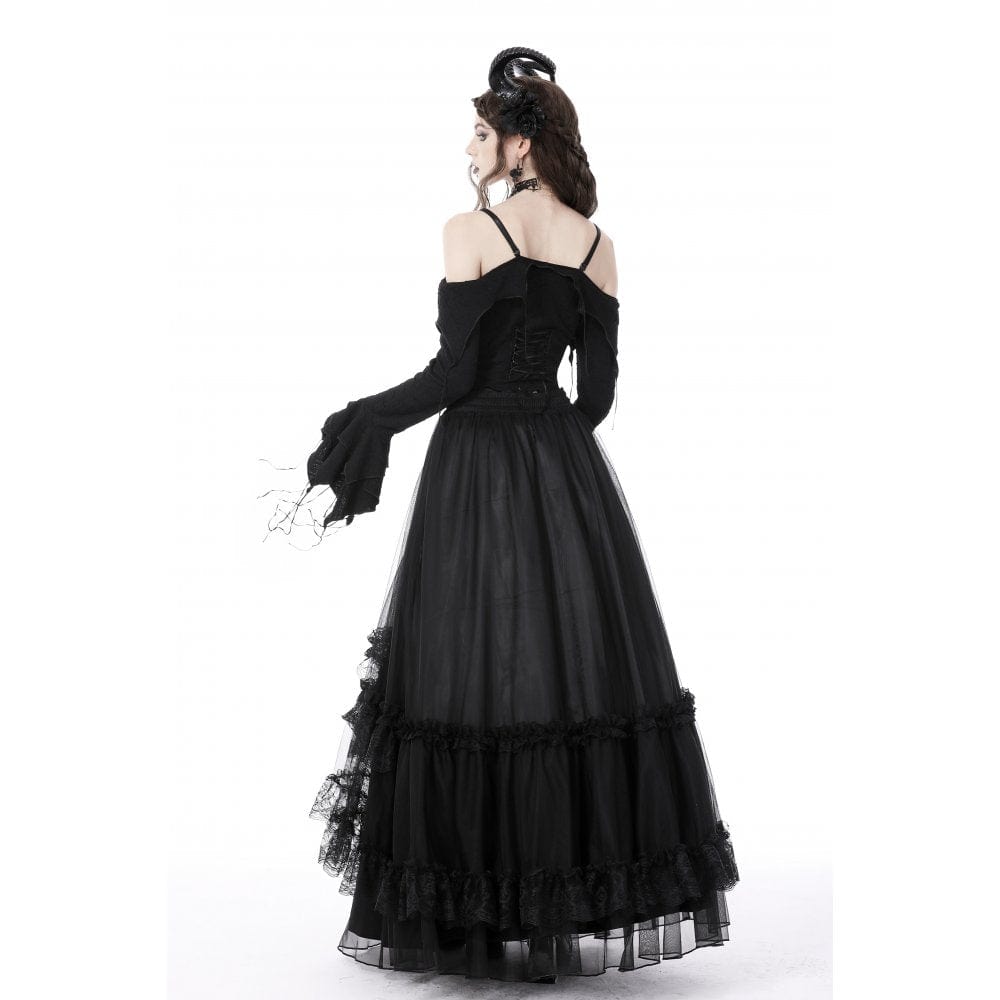 Darkinlove Women's Gothic Off Shoulder Flared Sleeved Crop Top