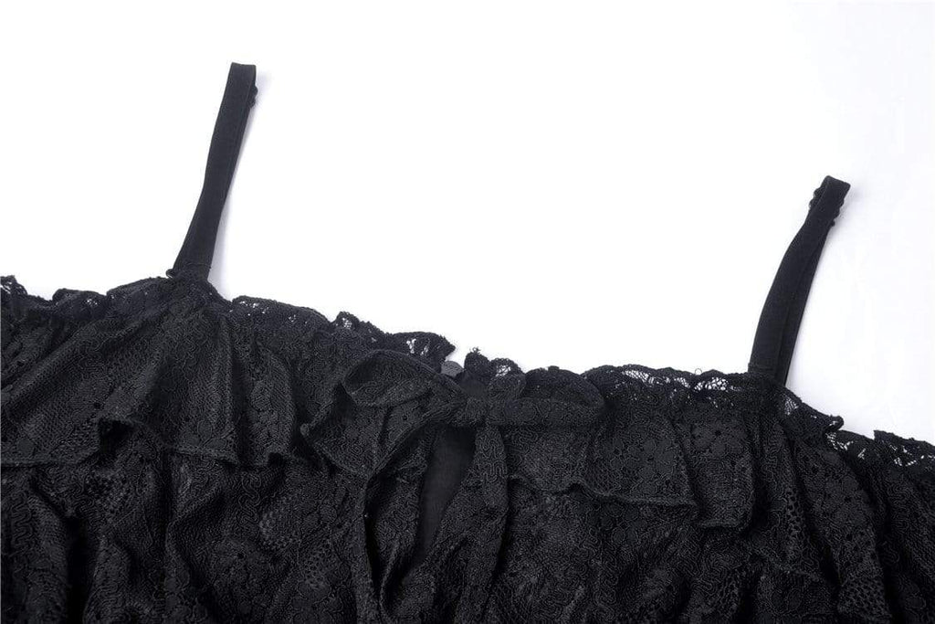 Darkinlove Women's Gothic Off-shoulder Lace Overlaid  Sheer Sleeved Dresses