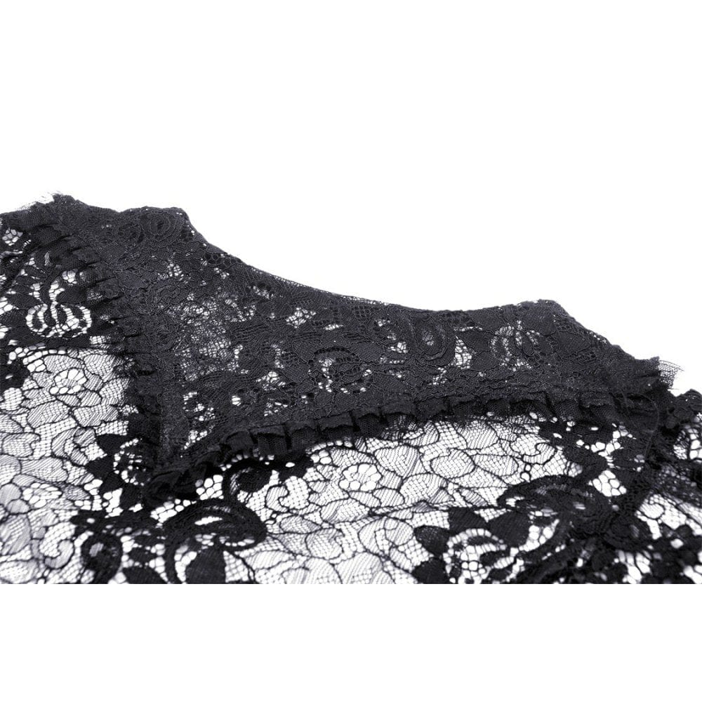 Darkinlove Women's Gothic Plunging Puff Sleeved Lace Shirt