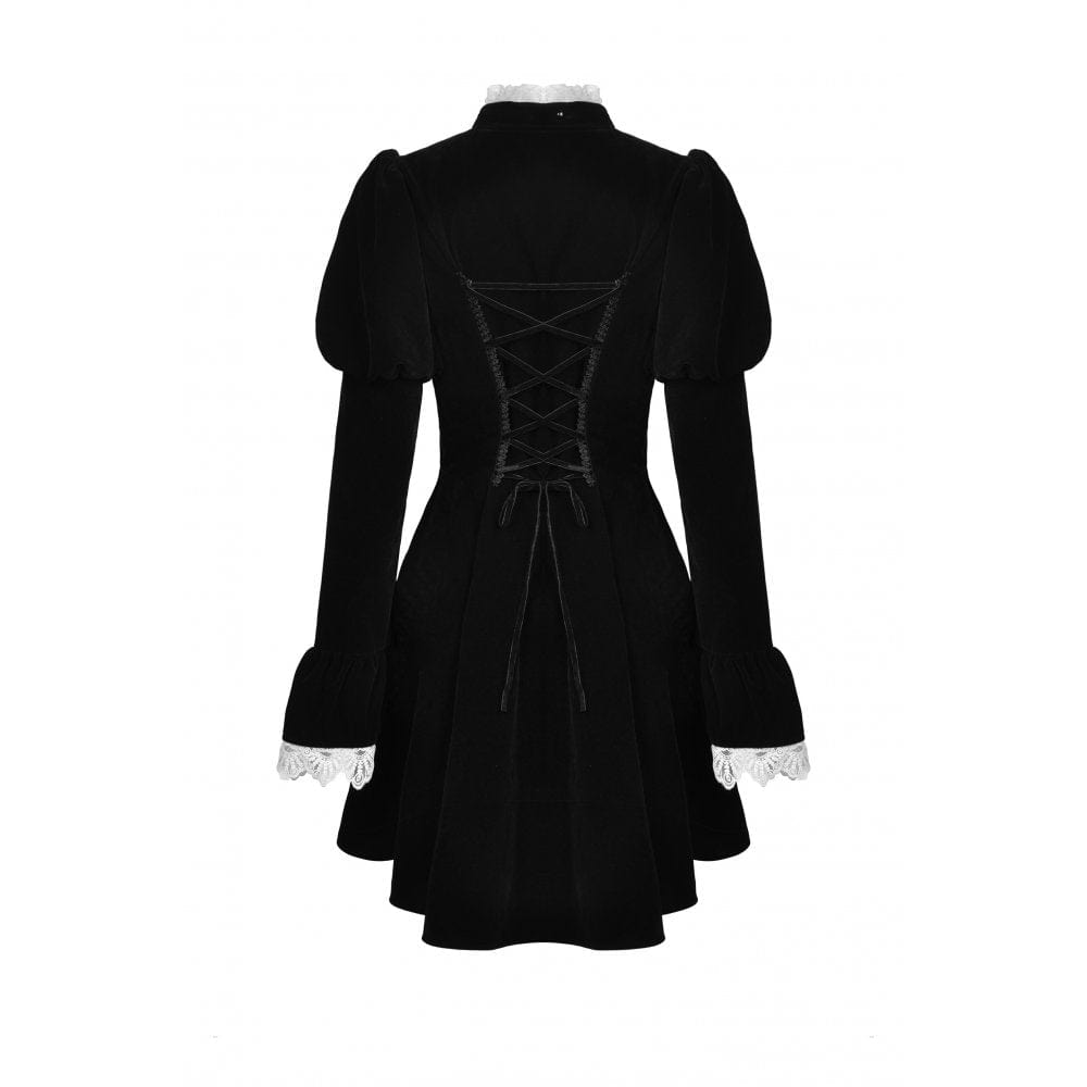 Darkinlove Women's Gothic Puff Sleeved Frilly Necktie Velvet Jacket