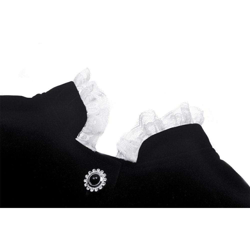 Darkinlove Women's Gothic Puff Sleeved Frilly Necktie Velvet Jacket