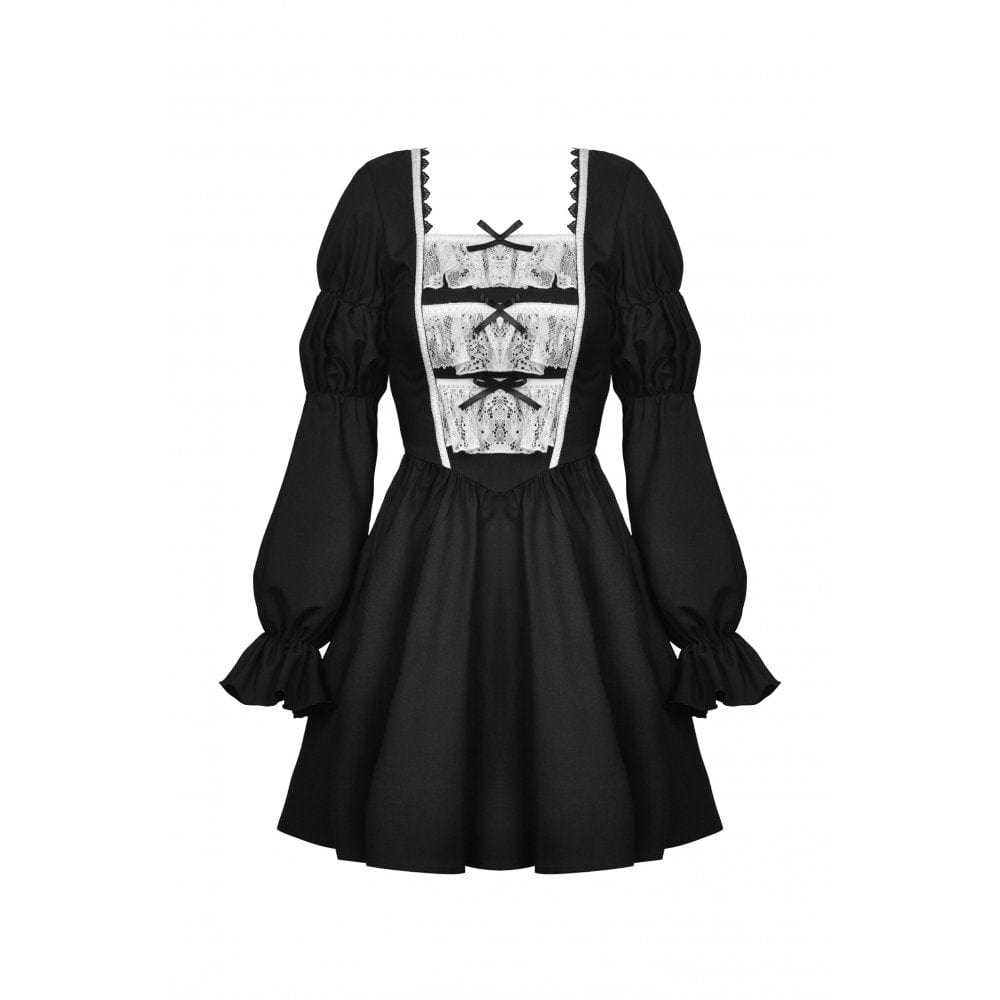 Darkinlove Women's Gothic Puff Sleeved Lace Splice Dress