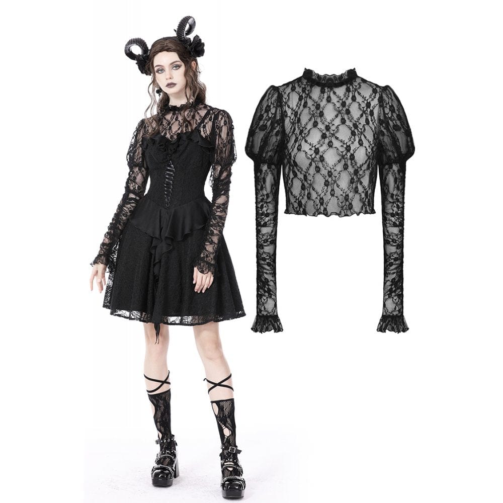 Darkinlove Women's Gothic Puff Sleeved Lace Top