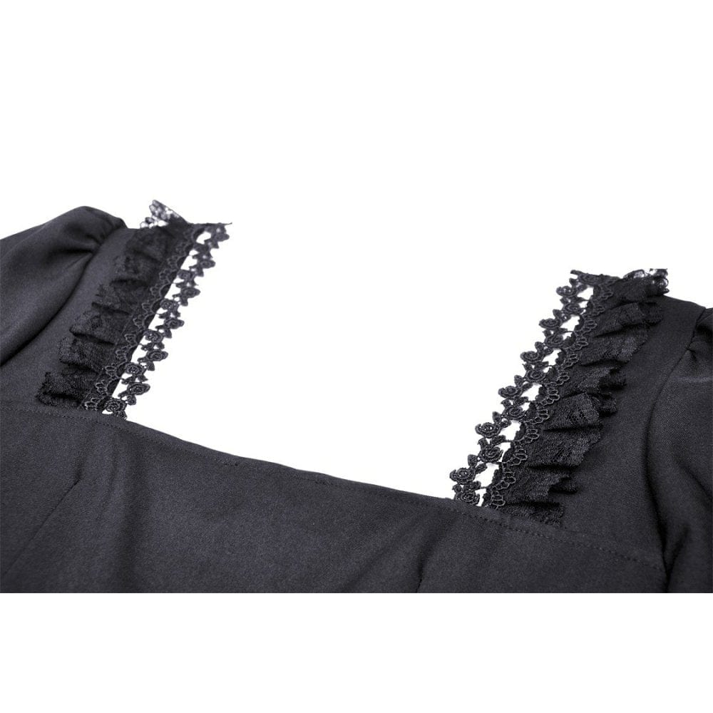 Darkinlove Women's Gothic Puff Sleeved Ruffled Dress