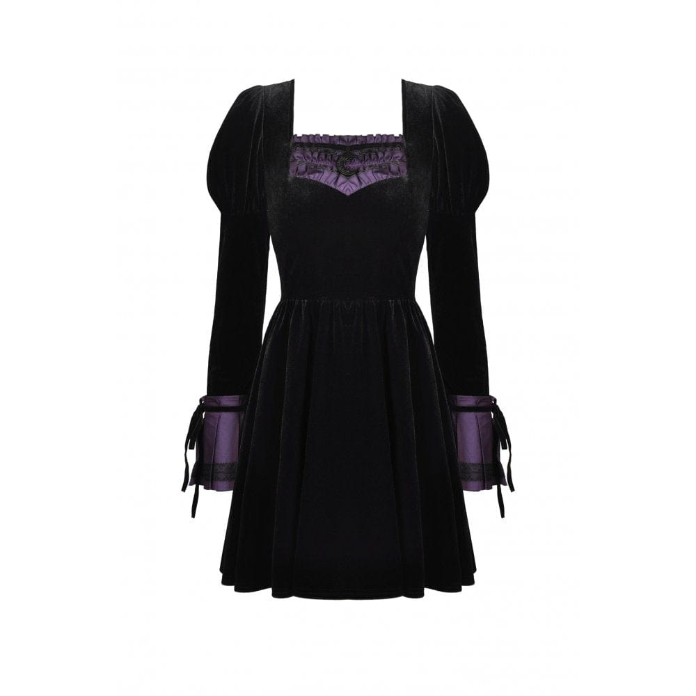 Darkinlove Women's Gothic Puff Sleeved Ruffled Velvet Dress