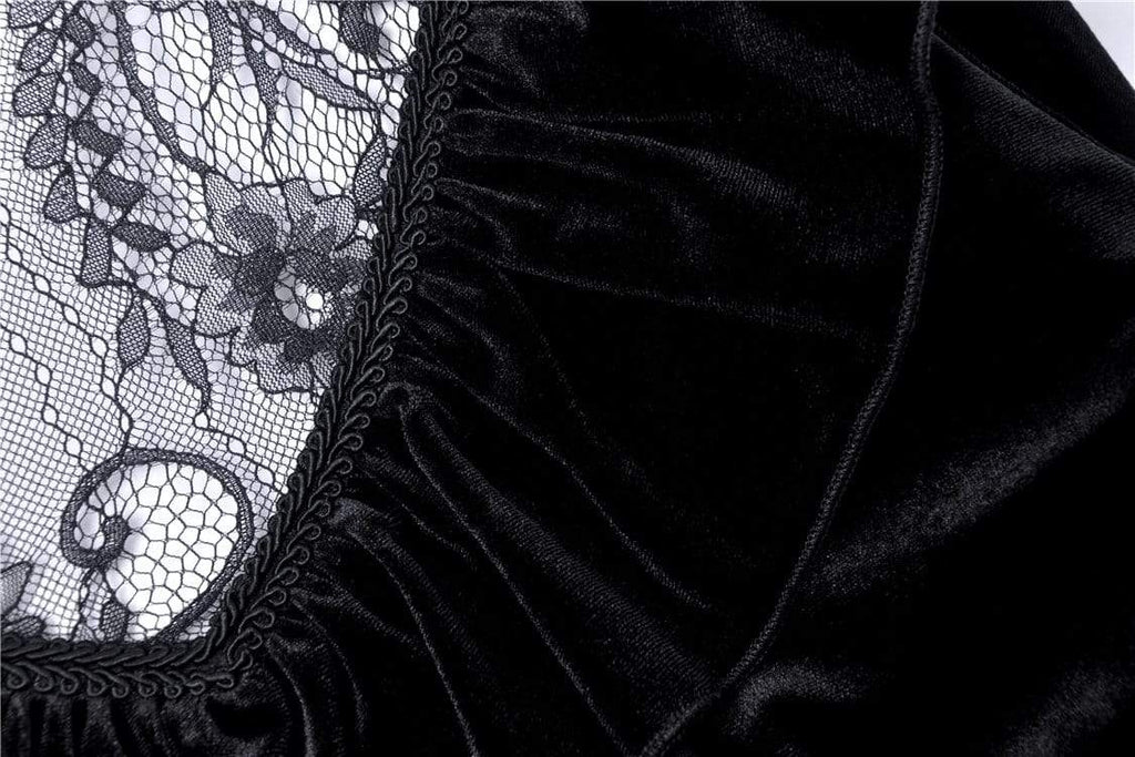 Darkinlove Women's Gothic Ruched Lace V-neck Velvet Dresses