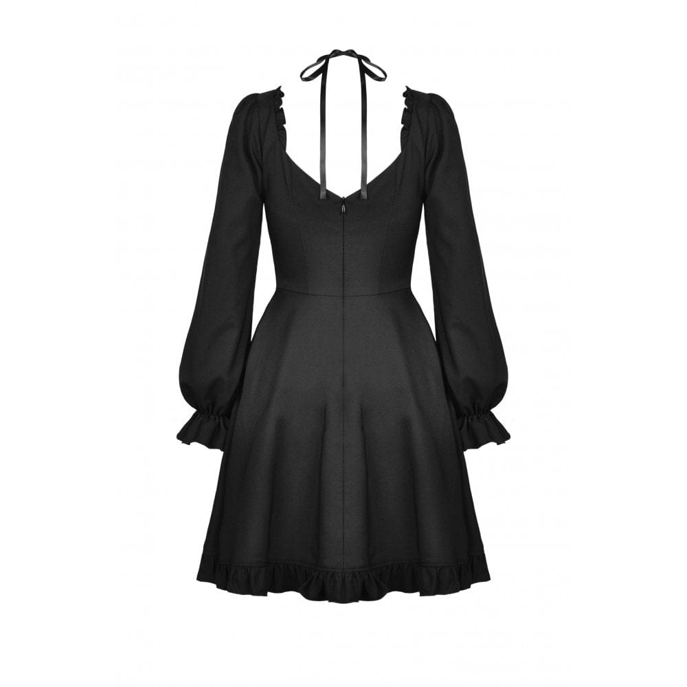 Darkinlove Women's Gothic Ruffled Cross Halterneck Dress