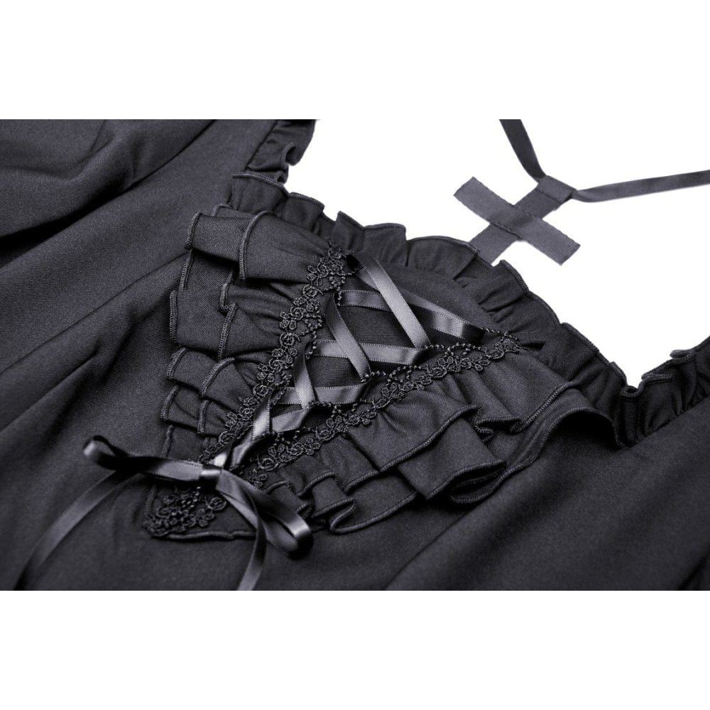 Darkinlove Women's Gothic Ruffled Cross Halterneck Dress