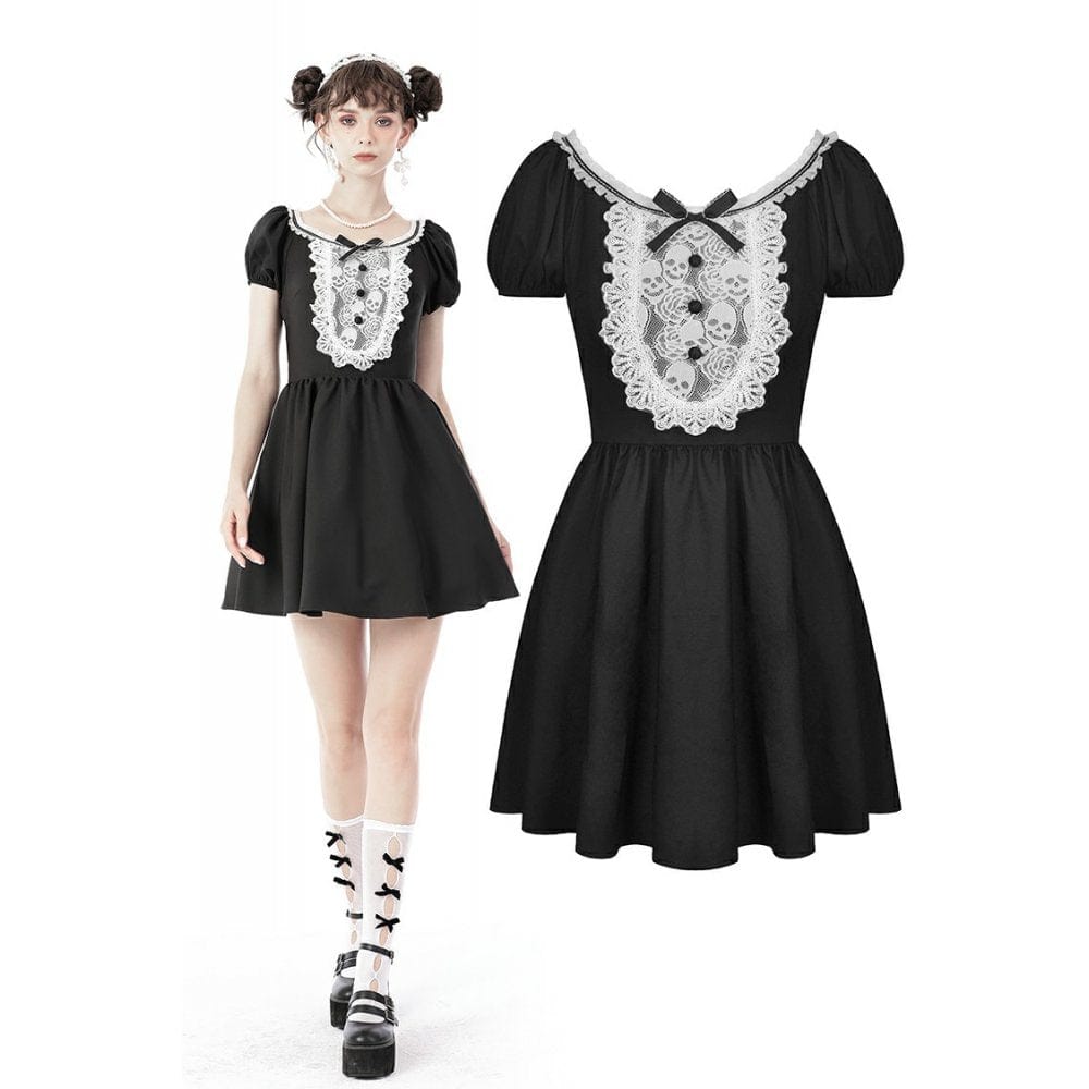 Darkinlove Women's Gothic Skull Lace Black Little Dress