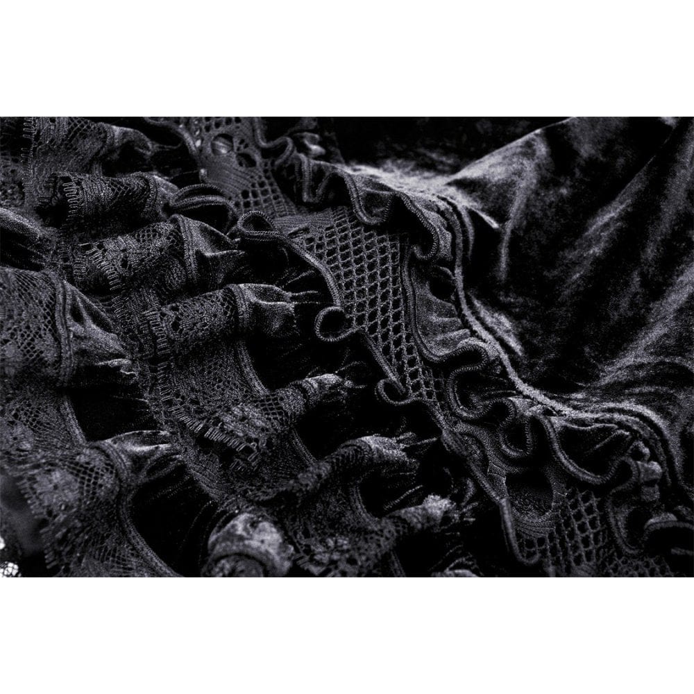 Darkinlove Women's Gothic Skull Printed Ruffled Velvet Skirt