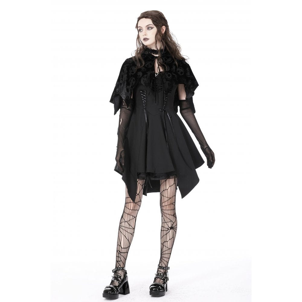 Darkinlove Damen-Umhang aus Samt mit Gothic-Totenkopf-Print und Kapuze