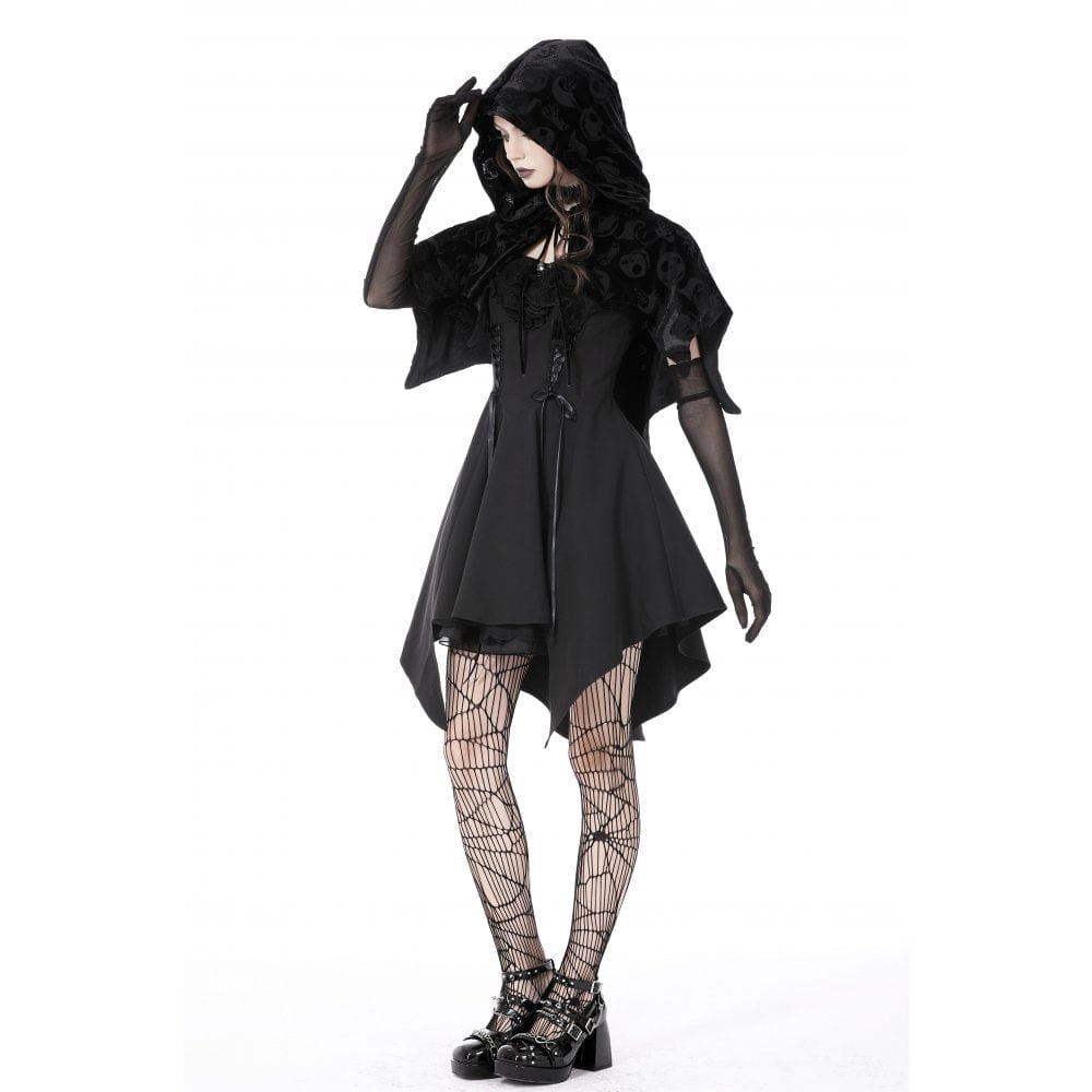 Darkinlove Damen-Umhang aus Samt mit Gothic-Totenkopf-Print und Kapuze