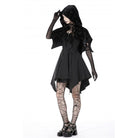 Darkinlove Damen-Umhang aus Samt mit Gothic-Totenkopf-Print und Kapuze