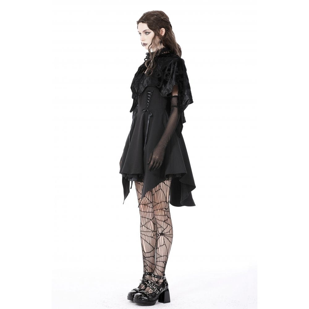 Darkinlove Damen-Umhang aus Samt mit Gothic-Totenkopf-Print und Kapuze