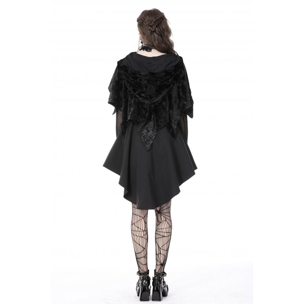 Darkinlove Damen-Umhang aus Samt mit Gothic-Totenkopf-Print und Kapuze