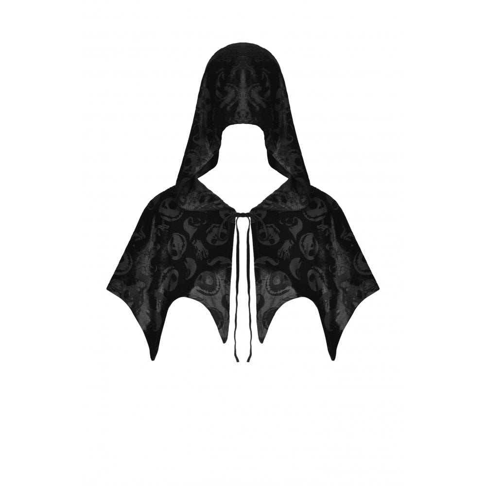 Darkinlove Women's Gothic Skull Printed Velvet Cape with Hood