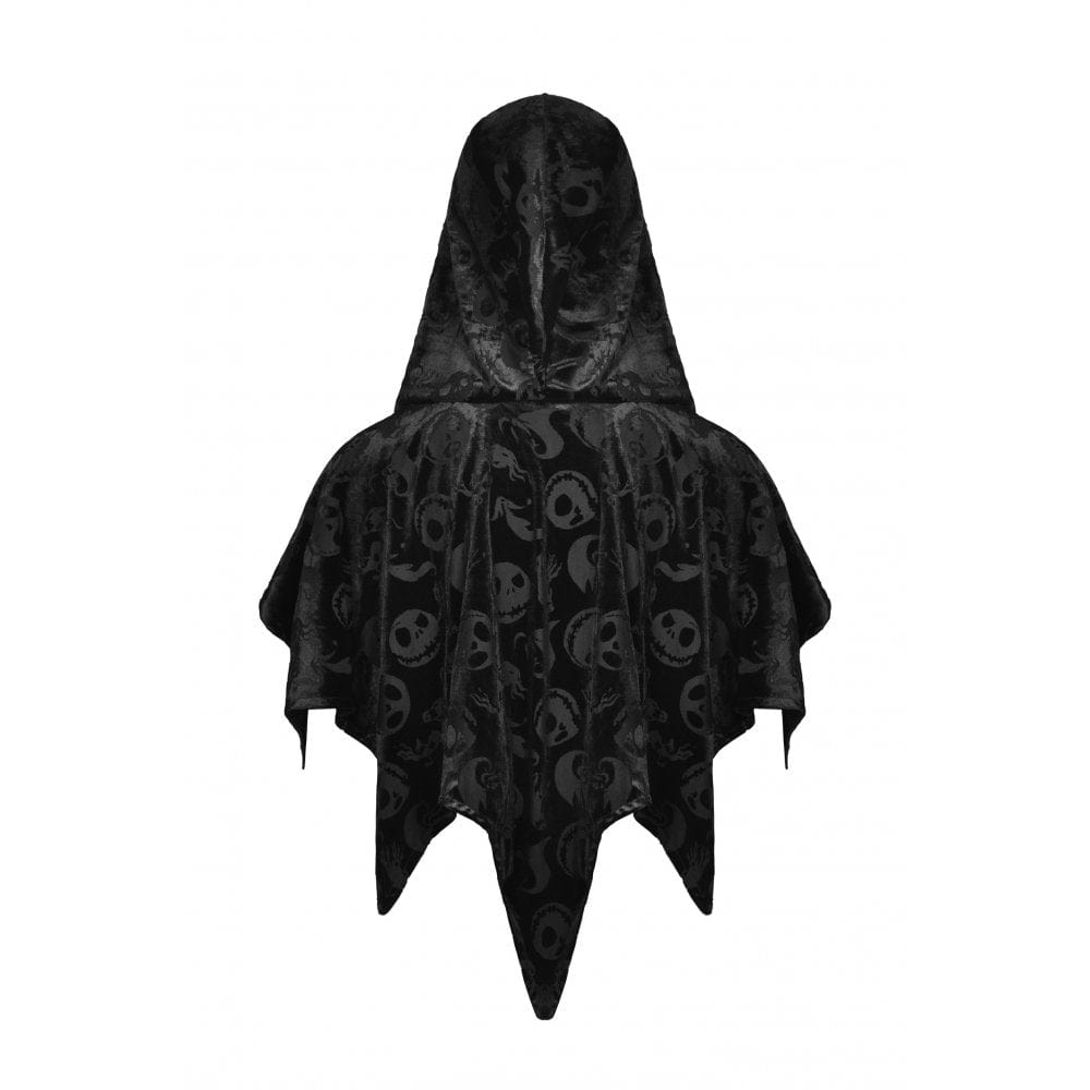Darkinlove Damen-Umhang aus Samt mit Gothic-Totenkopf-Print und Kapuze