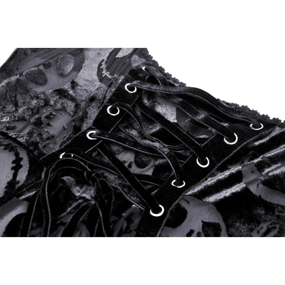 Darkinlove Women's Gothic Skull Printed Velvet Slip Dress