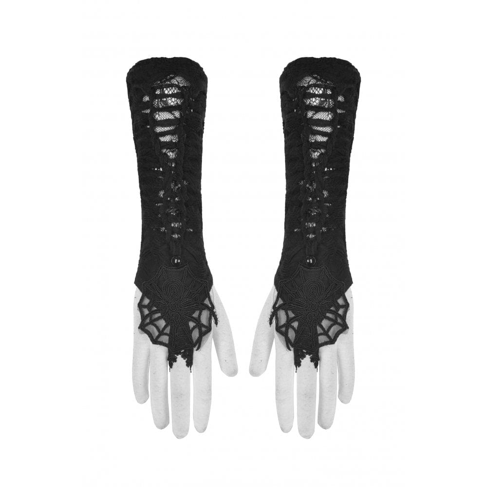 Darkinlove Women's Gothic Spider Web Ripped Lace Long Gloves Sleeve Cover
