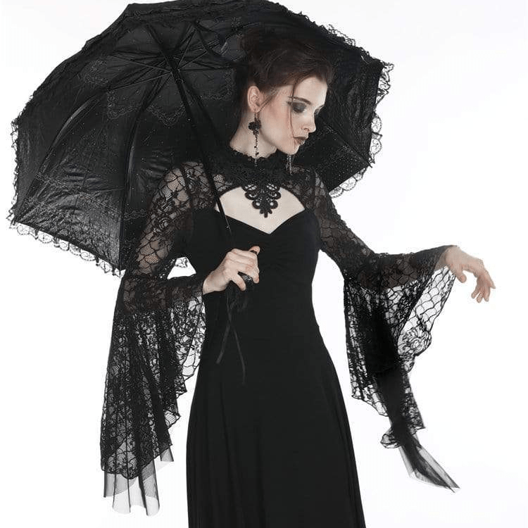 Darkinlove Women's Gothic Stand Collar Mesh Butterfly Sleeved Dresses