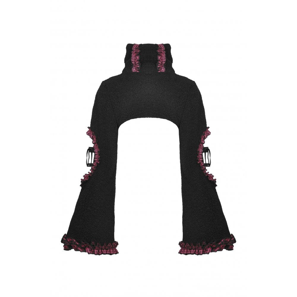 Darkinlove Women's Gothic Stand Collar Ruffled Woolen Cape