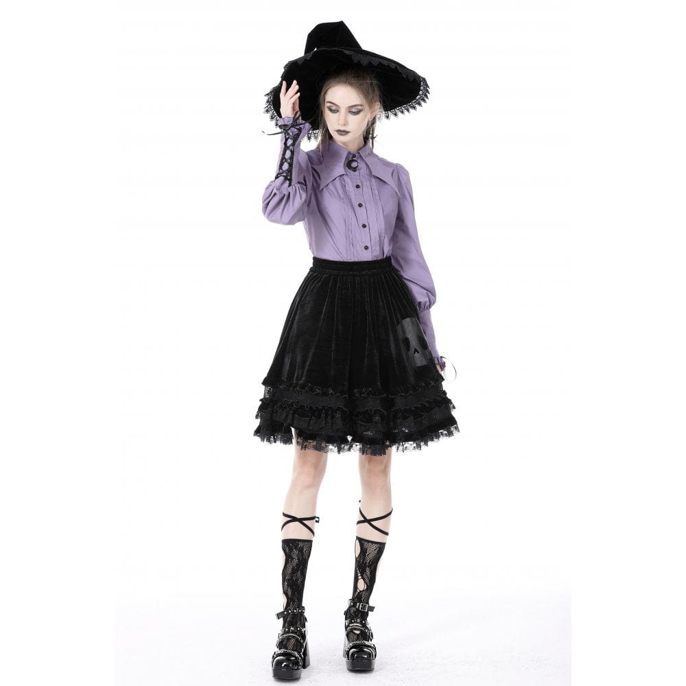 Darkinlove Damen Gothic-Hemd mit Sternkragen und Puffärmeln