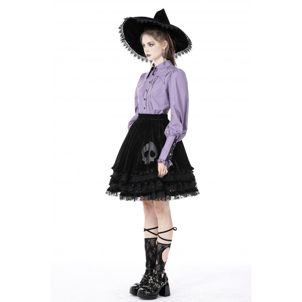 Darkinlove Damen Gothic-Hemd mit Sternkragen und Puffärmeln