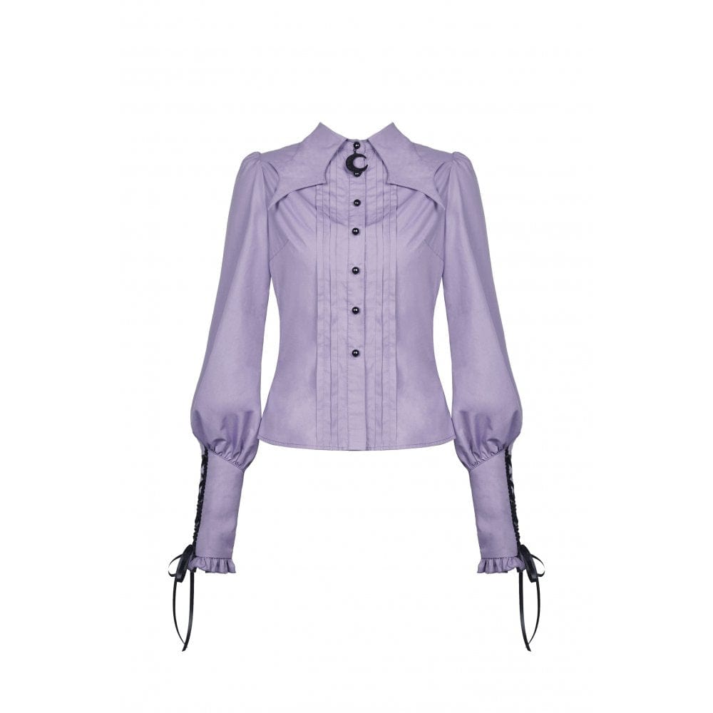 Darkinlove Damen Gothic-Hemd mit Sternkragen und Puffärmeln