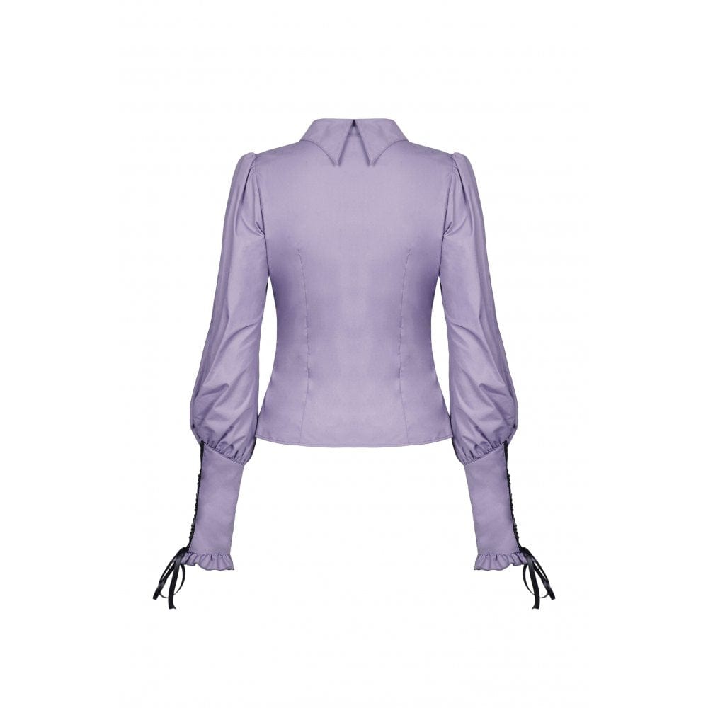 Darkinlove Damen Gothic-Hemd mit Sternkragen und Puffärmeln