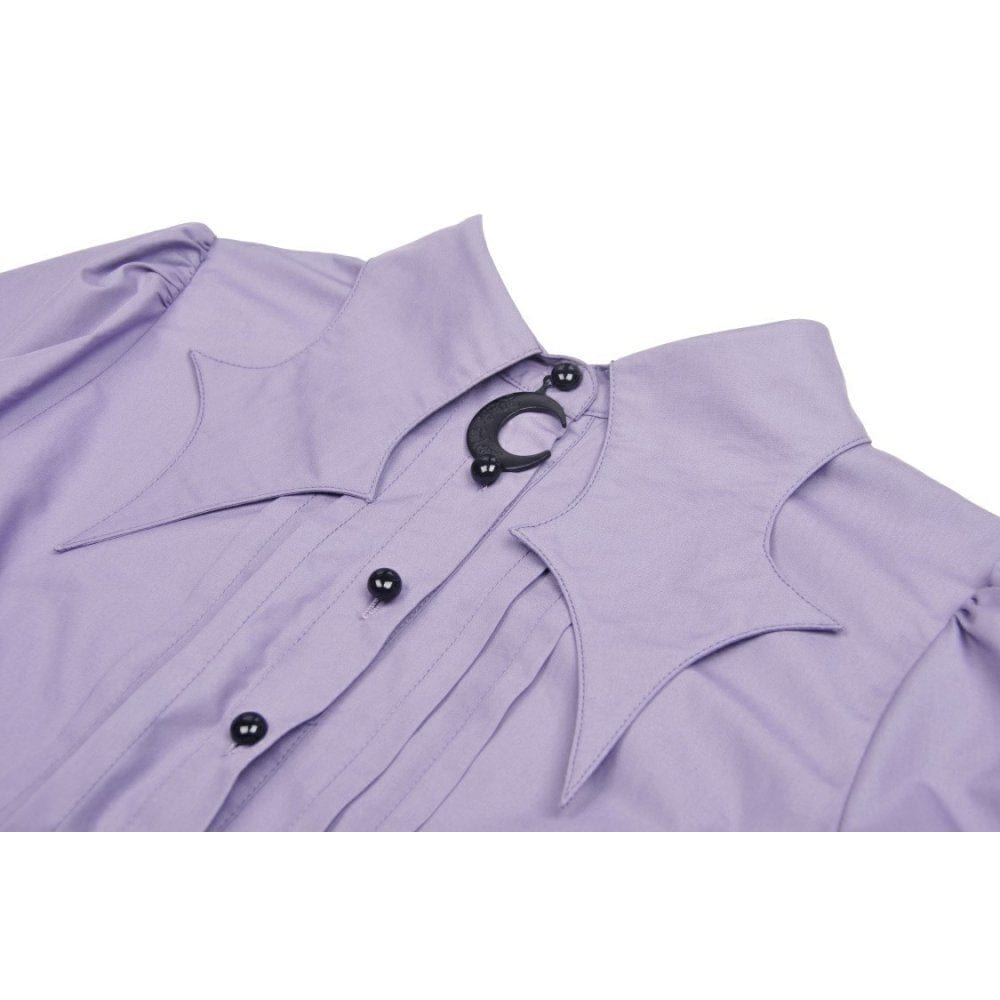 Darkinlove Damen Gothic-Hemd mit Sternkragen und Puffärmeln