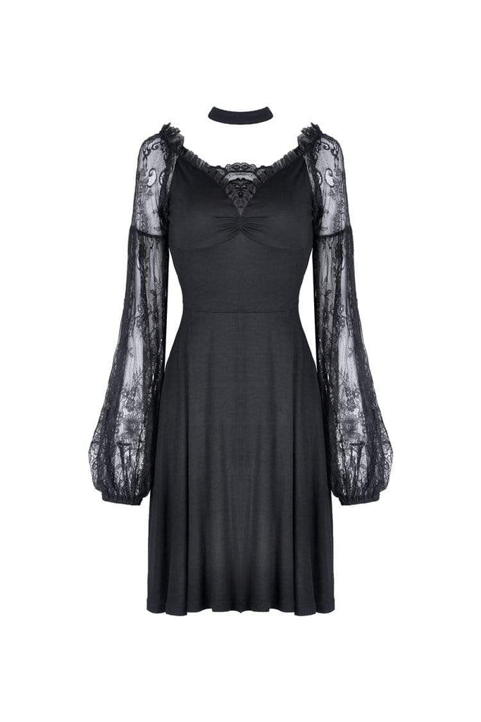 Darkinlove Women's Gothic Strapless Halter Dresses With Sheer Lace Sleeves