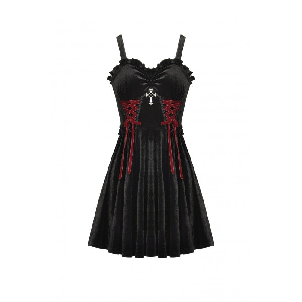 Darkinlove Women's Gothic Strappy Cross Velvet Slip Dress