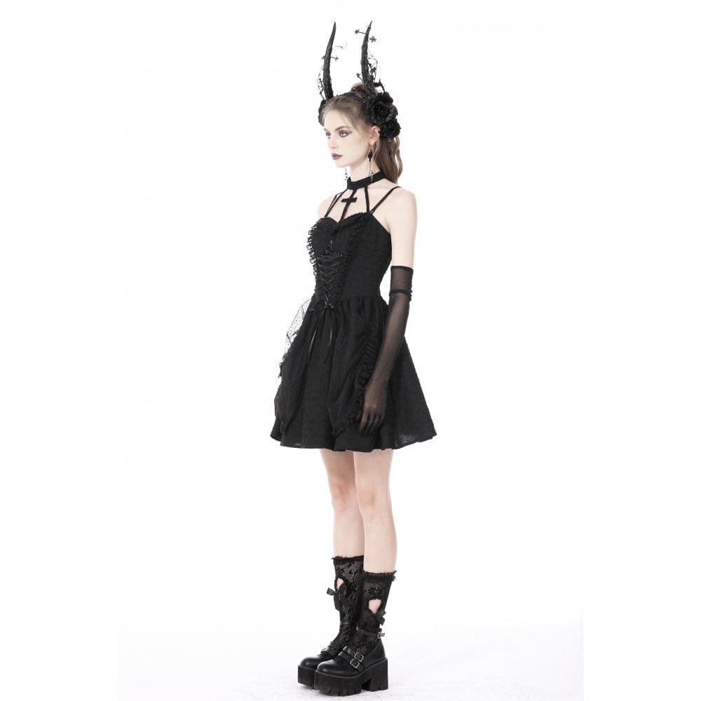 Darkinlove Women's Gothic Strappy Ruched Halterneck Dress