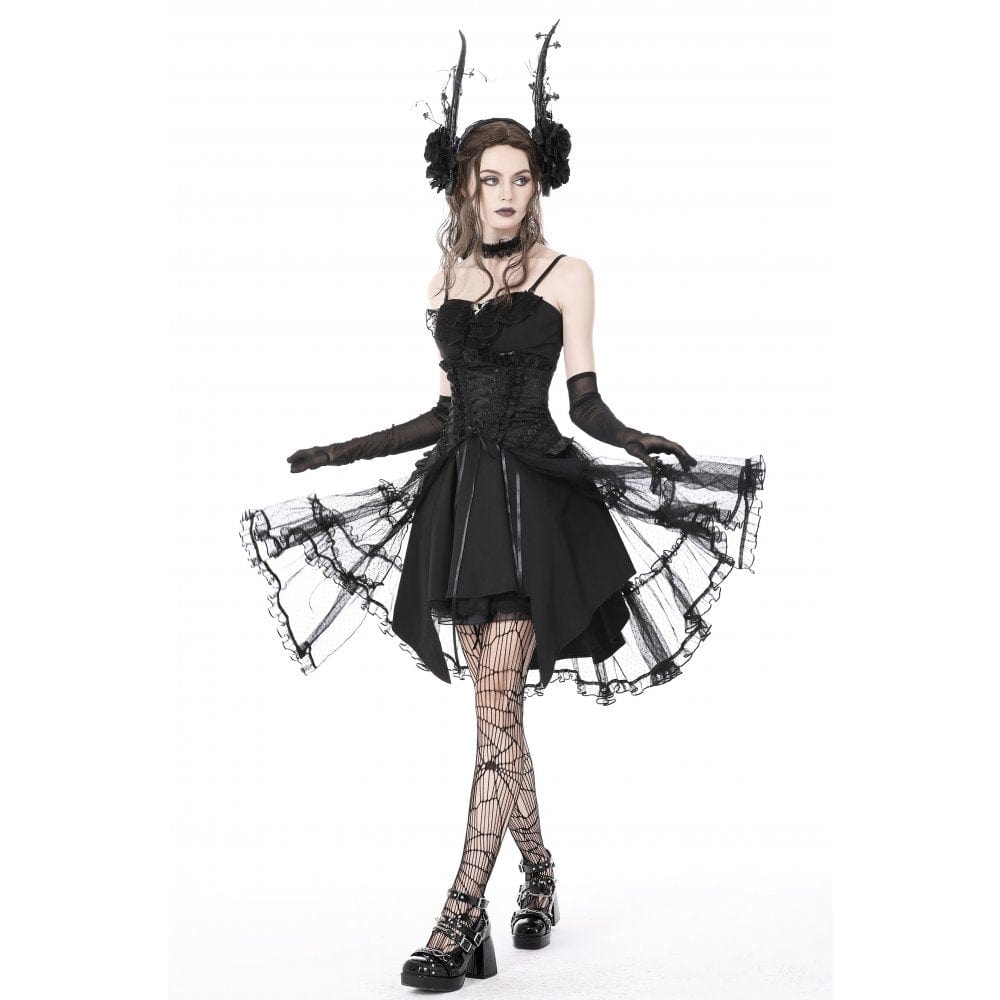 Darkinlove Women's Gothic Strappy Ruffled Mesh Tunic Skirt