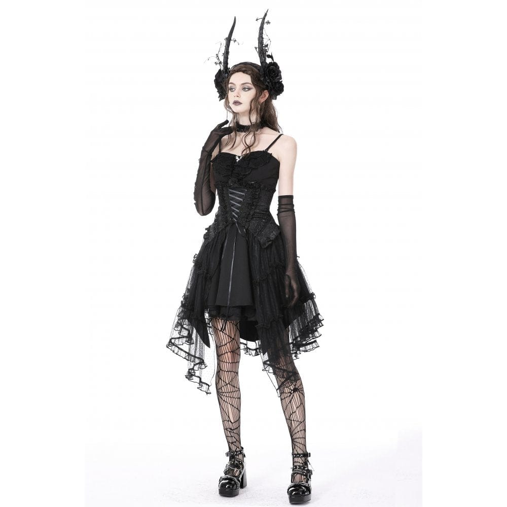 Darkinlove Women's Gothic Strappy Ruffled Mesh Tunic Skirt