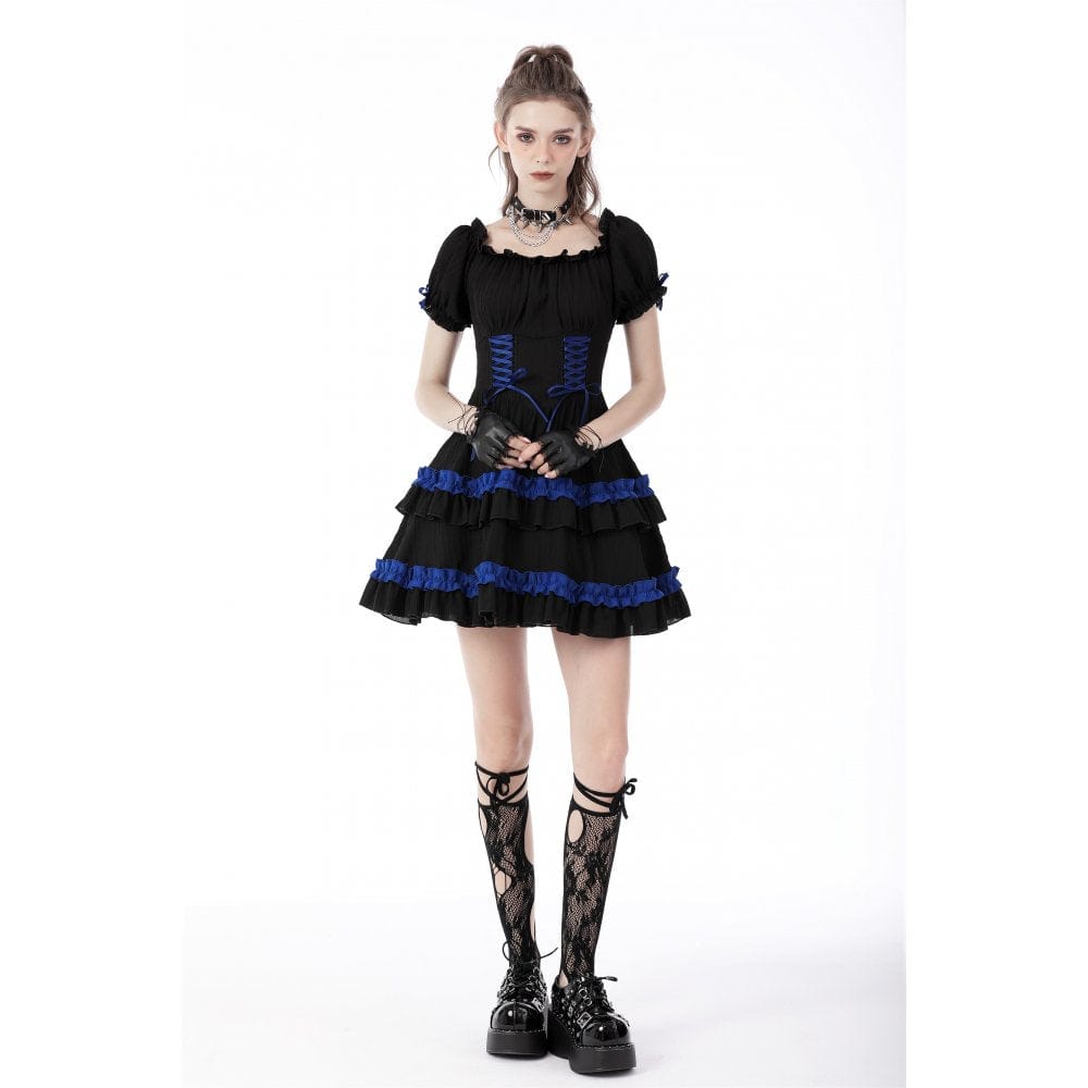 Darkinlove Women's Gothic Suqare Collar Multilayer Dress