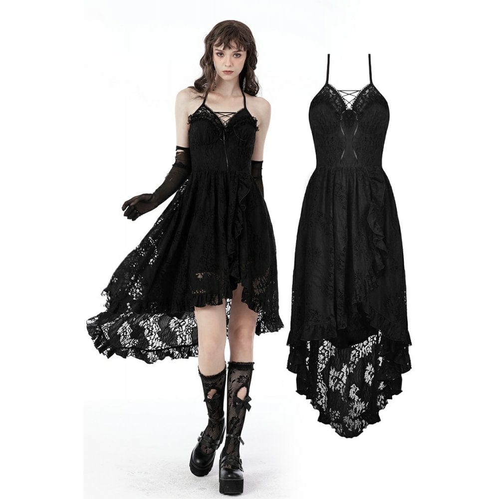 Darkinlove Women's Gothic Swallow Tail Floral Lace Dress