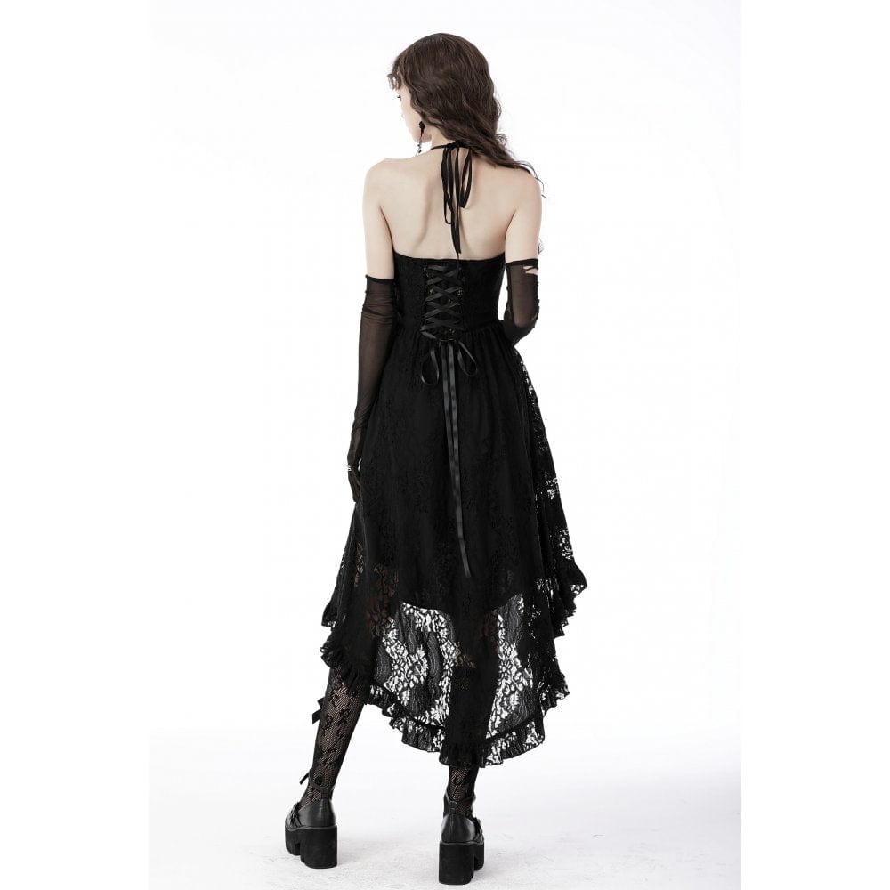 Darkinlove Women's Gothic Swallow Tail Floral Lace Dress