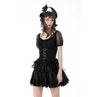 Darkinlove Women's Gothic Swallow Tail Puff Sleeved Lace Top