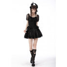 Darkinlove Women's Gothic Swallow Tail Puff Sleeved Lace Top