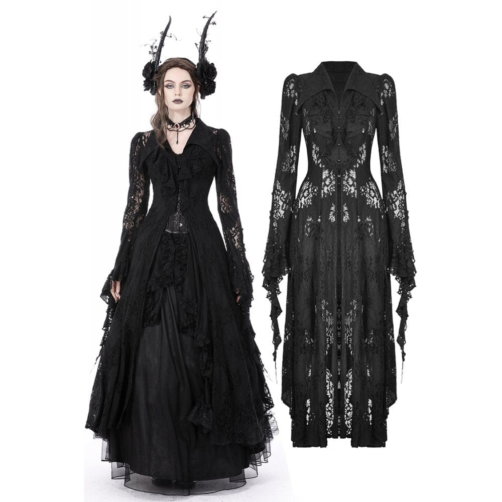 Darkinlove Women's Gothic Turn-down Collar Irregular Lace Dress