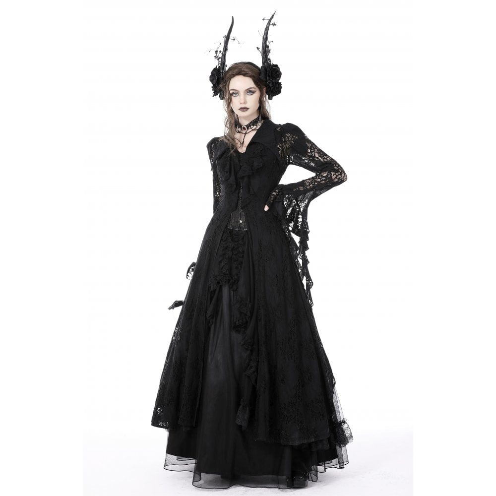 Darkinlove Women's Gothic Turn-down Collar Irregular Lace Dress