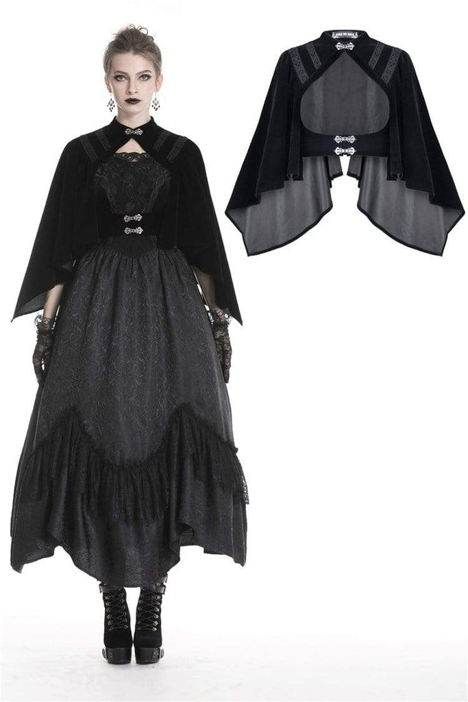 Darkinlove Women's Gothic Waisted Cocktail Velvet Black Capes