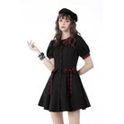 Darkinlove Women's Grunge Front Button Bowknot Shirt Dress
