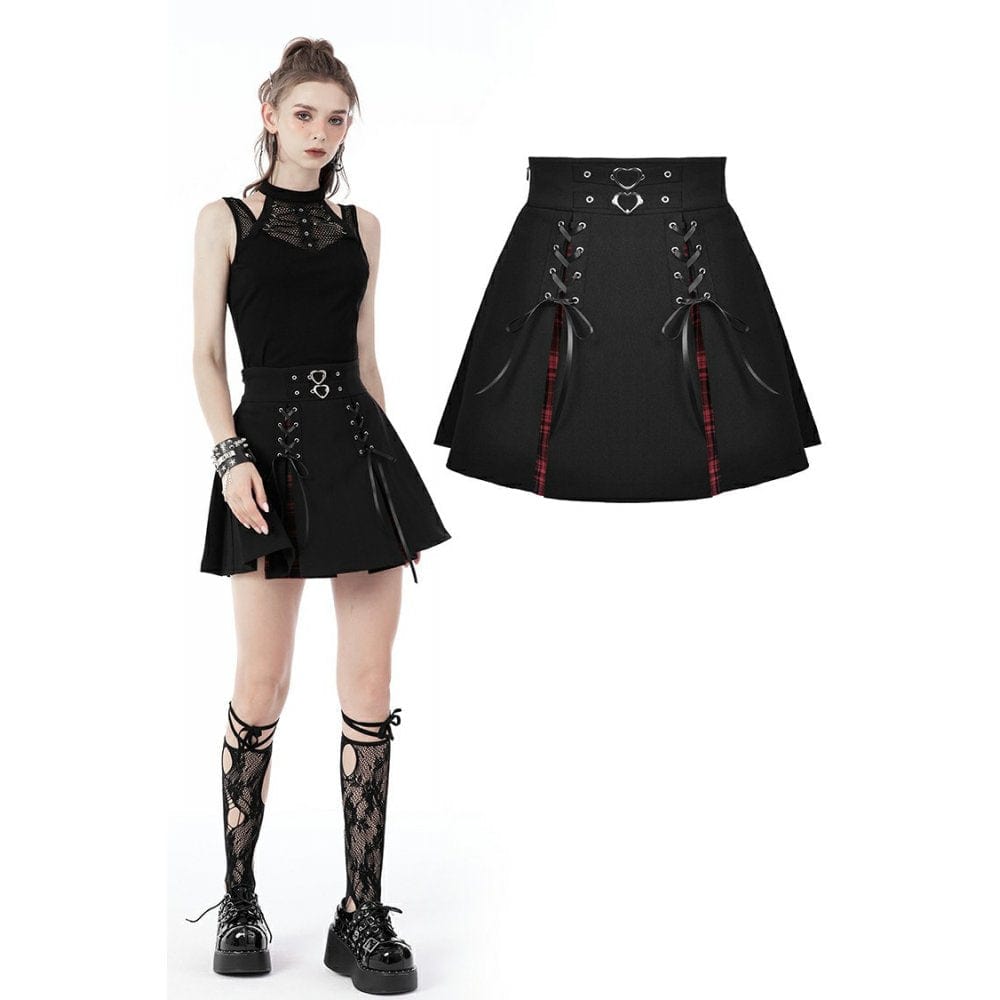 Darkinlove Women's Grunge High-waisted Lacing-up Pleated Skirt