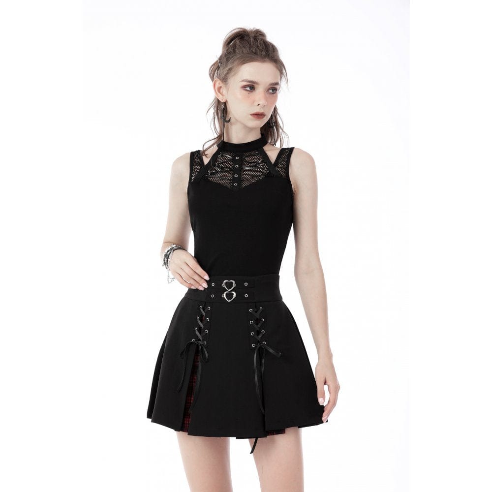 Women's Grunge High-waisted Lacing-up Pleated Skirt – Punk Design