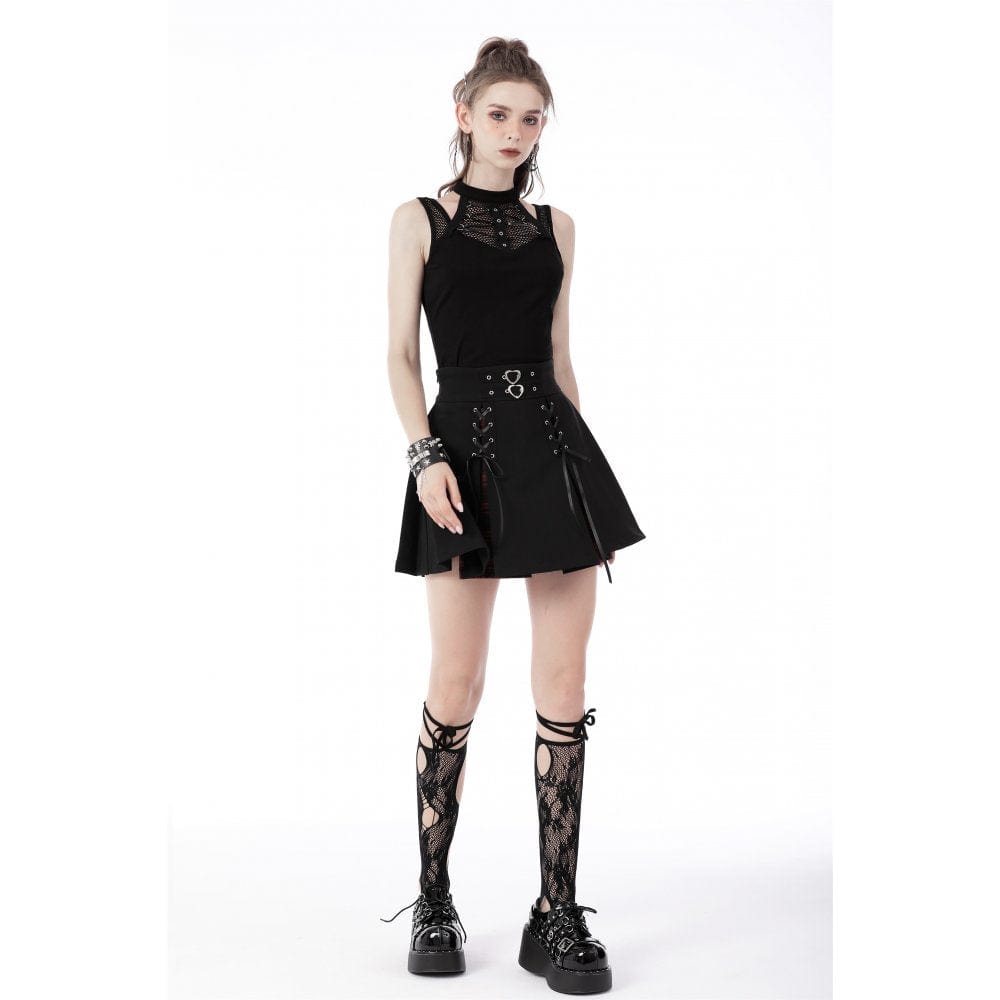 Darkinlove Women's Grunge High-waisted Lacing-up Pleated Skirt