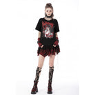 Darkinlove Women's Grunge Lace Red Plaid Ripped Short Skirt