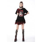Darkinlove Women's Grunge Lace Red Plaid Ripped Short Skirt